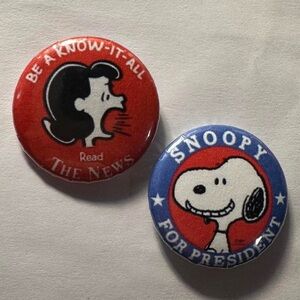 Snoopy and Lucy Button Pins 1.25 inches homemade - snoopy for president